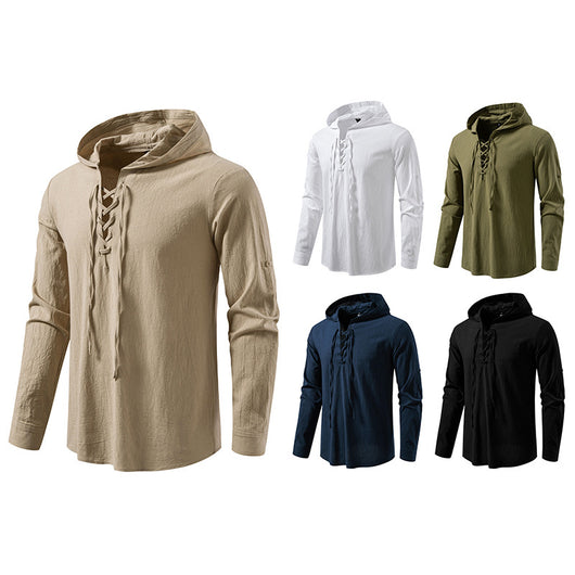 Camisa Pirata Medieval de Algodón y Lino con Cordón para Hombre - Image 2