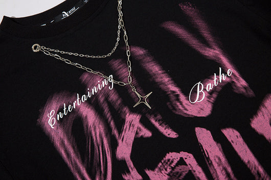 Playera Manga Larga Hip Hop con Letras Fuzzy y Cadena para Hombre - Image 30