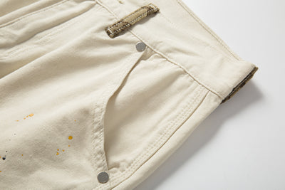 Pantalones Casuales Khaki con Diseño Patchwork y Salpicaduras de Tinta - Image 5