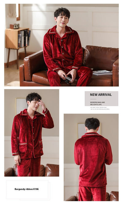 Cardigan Pijama de Forro Polar para Hombre - Abrigo Cálido Coral - Image 34