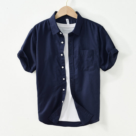 Camisa Casual de Algodón y Lino para Hombre con Cuello Cuadrado