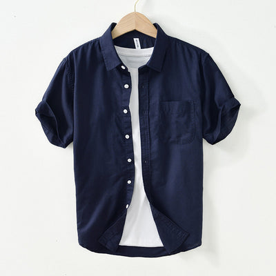 Camisa Casual de Algodón y Lino para Hombre con Cuello Cuadrado