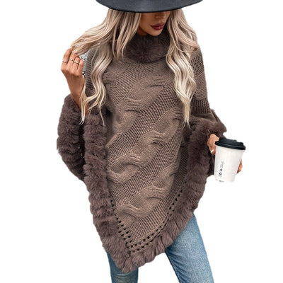 Poncho Suéter Grueso Trenzado con Cuello Alto - Image 5