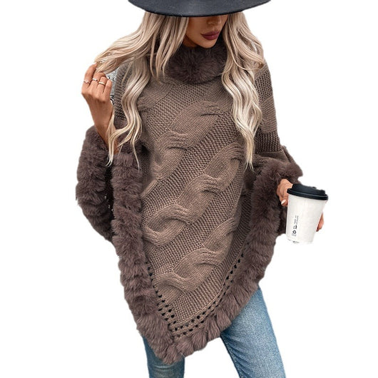 Poncho Suéter Grueso Trenzado con Cuello Alto - Image 5