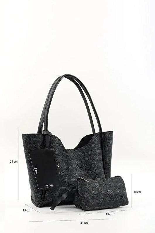 Bolso de Cuero Sintético Monogram Black SHK108 para Mujer con Billetera y Neceser - Image 2