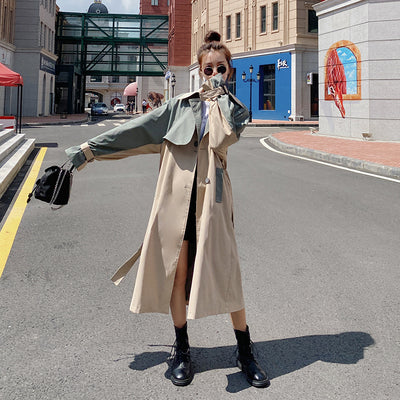 Chaqueta Casual Coreana con Costuras Contrastadas Over The Knee - Image 10