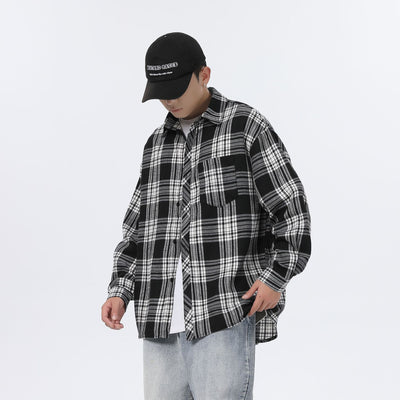 Camisa Casual Retro Cuadros para Hombre - Corte Holgado Primavera Otoño