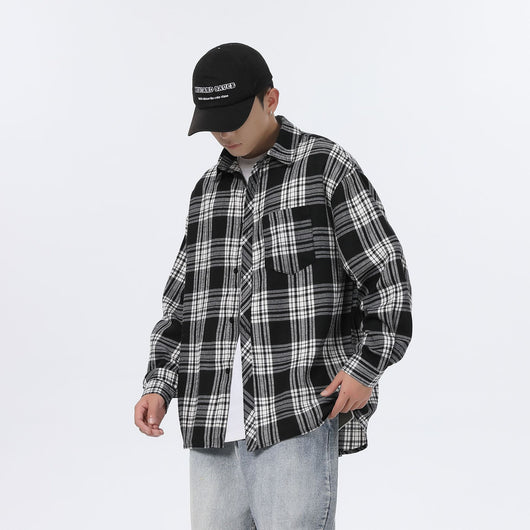Camisa Casual Retro Cuadros para Hombre - Corte Holgado Primavera Otoño
