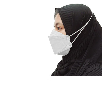 Orange KF94-style headloop face mask worn by an adult with a black hijab, designed for respiratory protection. - Image 21