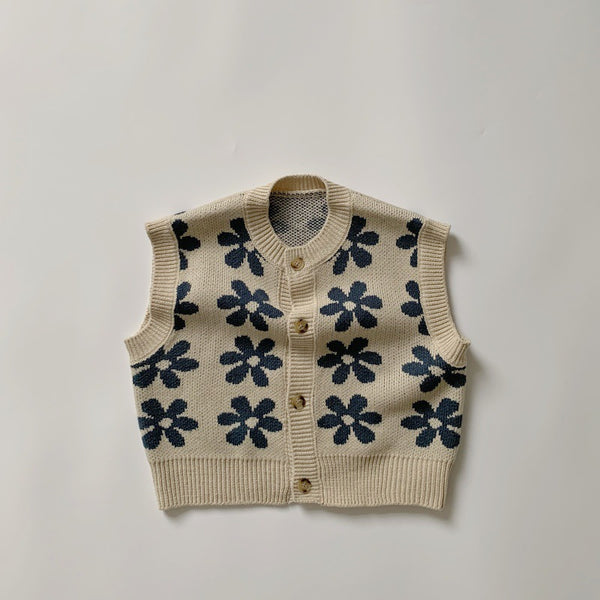 Chaleco Tejido Flores Retro Estilo Coreano para Niños