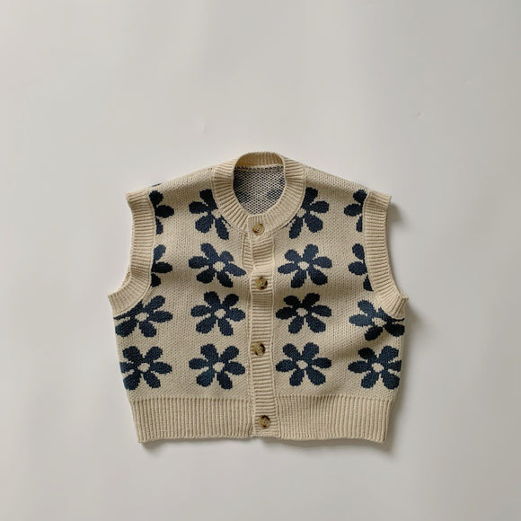 Chaleco Tejido Flores Retro Estilo Coreano para Niños