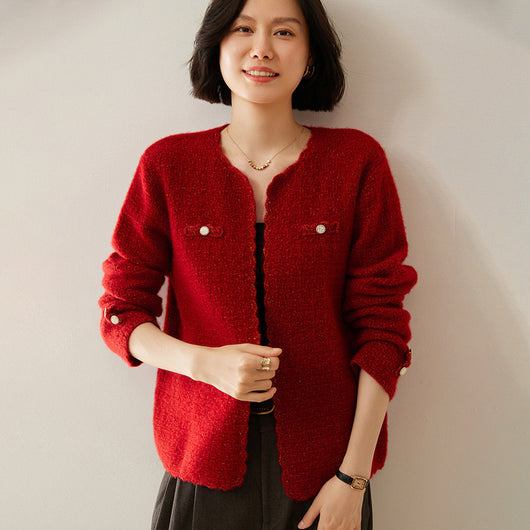 Cardigan de Cachemira Estilo Chanel - Tejido Suelto Cuello Redondo Manga Larga - Image 7
