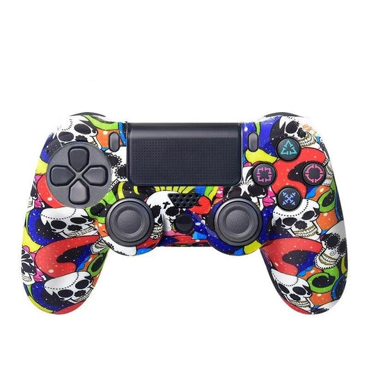 Blue silicone protective sleeve for PS4 Slim Pro controller with a vibrant graphic pattern of skulls and skeletons. - Image 18