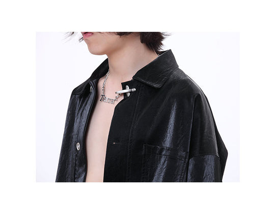 Chaqueta Cropped de Cuero PU Metalizado Oversized - Image 5