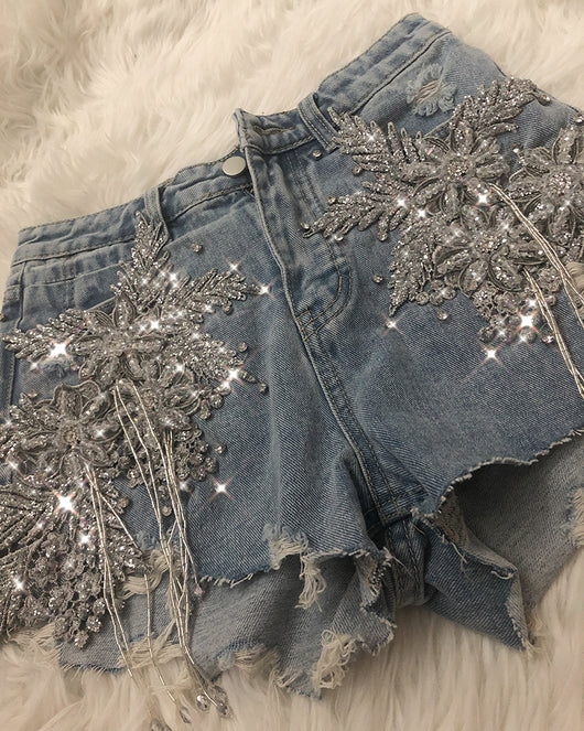 Jeans Rotos con Flores de Diamantes - Image 6