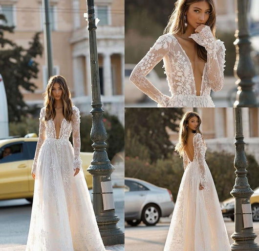 Vestido de Novia Elegante con Mangas de Encaje para Cena y Eventos - Image 7