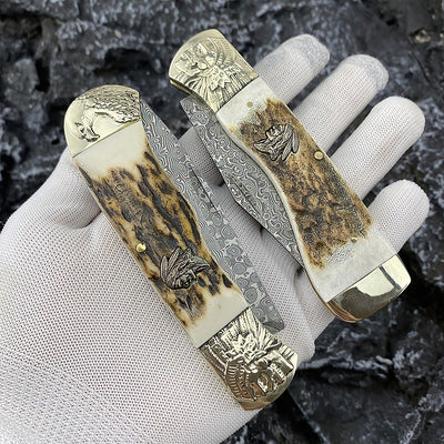 Cuchillo Plegable Damascus Antler para Exterior - Image 5