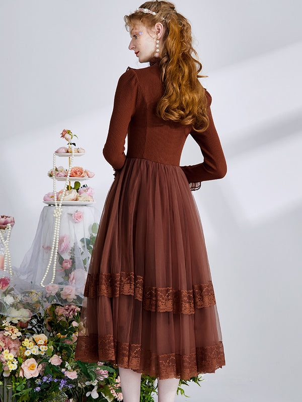 Vestido Elegante de Manga Larga Estilo Corte