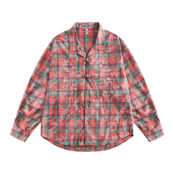 Men's Long-Sleeve Cuban Style Plaid Shirt