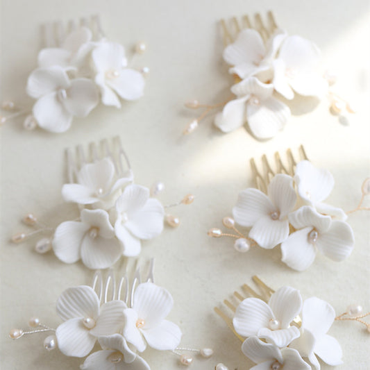 Tocado Nupcial de Flores de Cerámica Blanca Grande