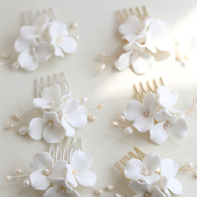 Tocado Nupcial de Flores de Cerámica Blanca Grande