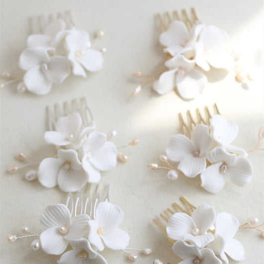 Tocado Nupcial de Flores de Cerámica Blanca Grande