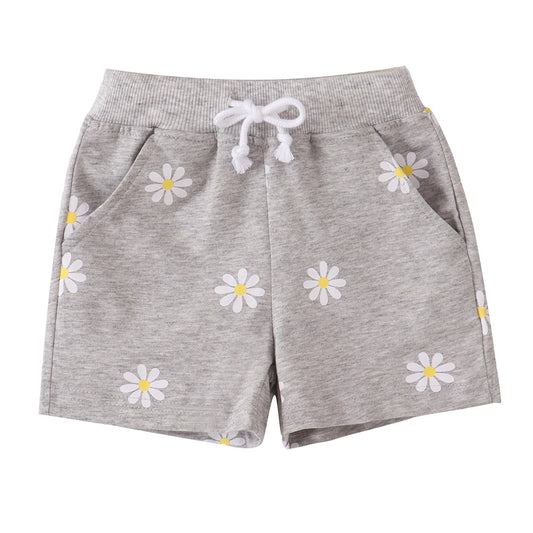 Shorts Gris Claro para Niñas con Estampado de Margaritas
