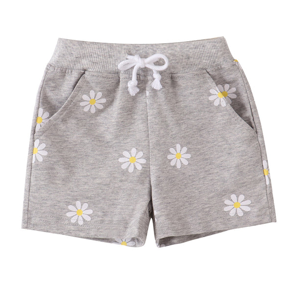 Shorts Gris Claro para Niñas con Estampado de Margaritas