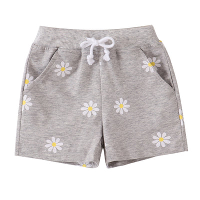 Shorts Gris Claro para Niñas con Estampado de Margaritas