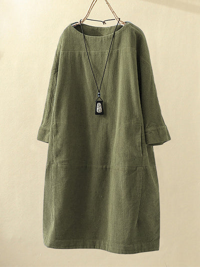 Vestido Cómodo Coreano de Color Sólido con Mangas Tres Cuartos - Image 7