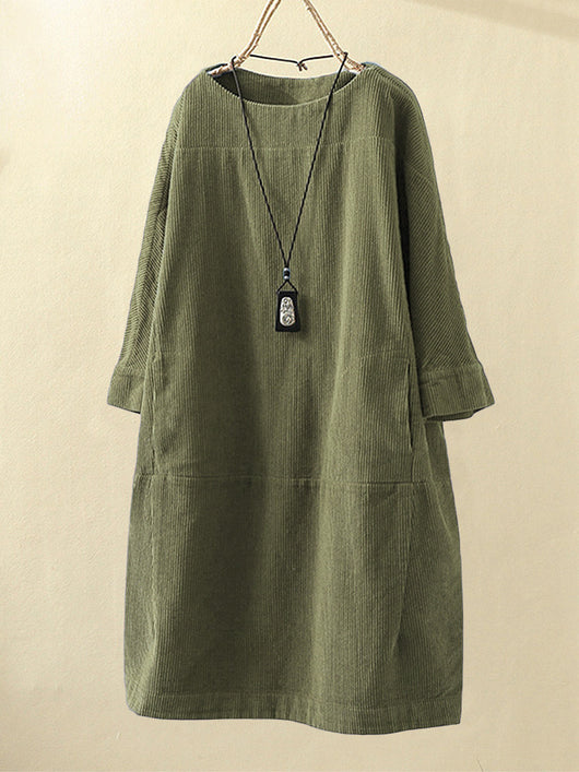 Vestido Cómodo Coreano de Color Sólido con Mangas Tres Cuartos - Image 7