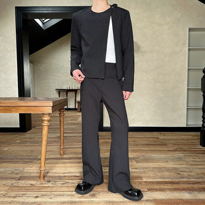 Traje Corto Casual Otoño a Rayas Cuello Redondo Bootcut - Image 4