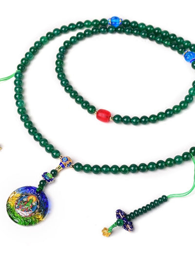 Pulsera Colgante Ágata Verde Natural 108 Círculos Múltiples Thangka - Image 6