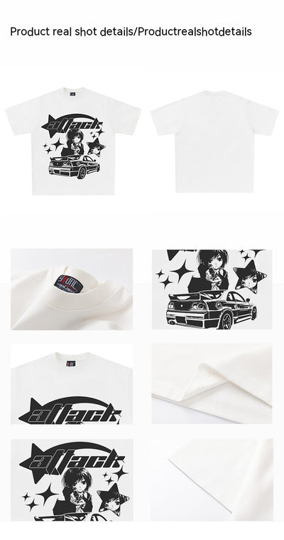 Playera Blanca Oversized Estilo Harajuku con Patrón Anime - Image 10