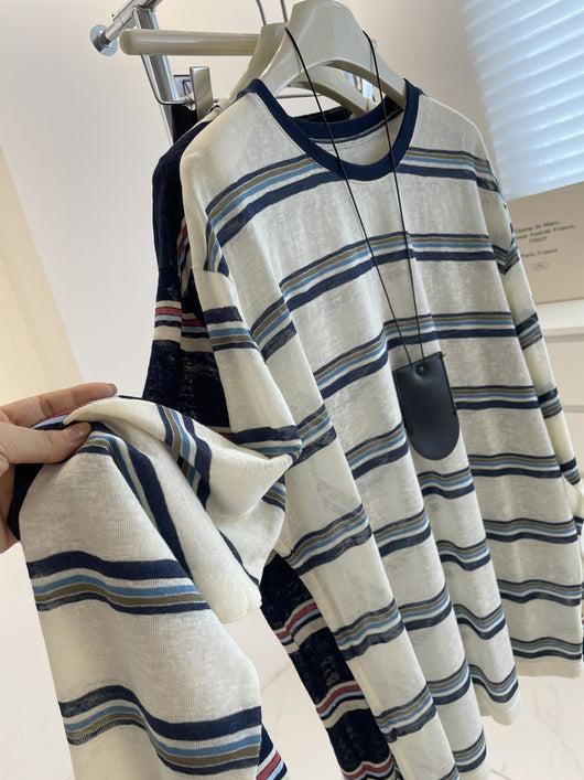 Blusa Retro a Rayas con Cuello Clásico - Suéter Holgado y Estilizador para Mujer - Image 8
