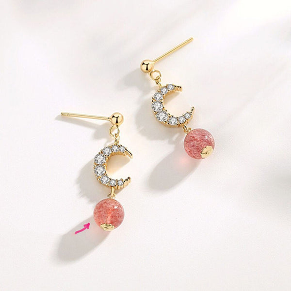 Aretes de Cristal Natural Fresa para Mujer