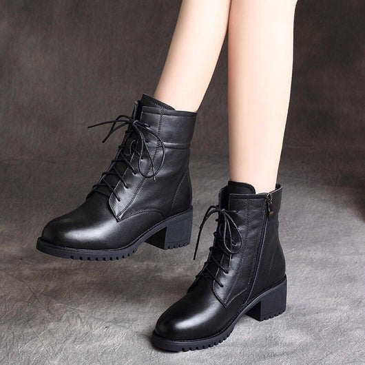 Botas Cortas de Cuero y Terciopelo Estilo Británico con Tacón Grueso - Image 16
