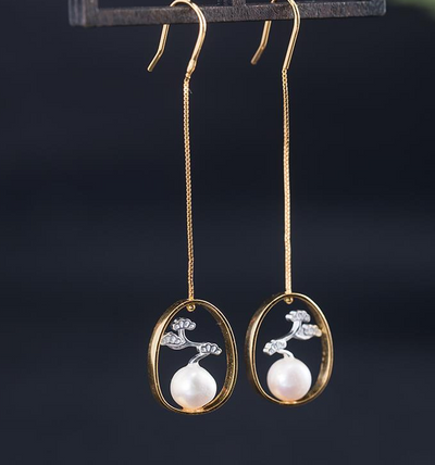 Aretes de Perla de Agua Dulce Plata 925 Estilo Retro - Image 4