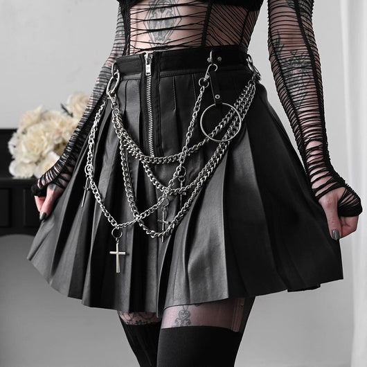 Falda de Cuero PU Plisada con Cadenas Punk - Image 2