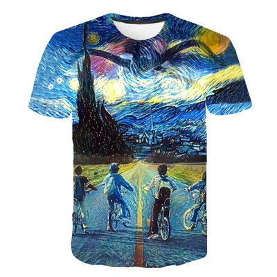 Camiseta Infantil de Ciclismo Estilo Pintura al Óleo - Diseño Verano Casual