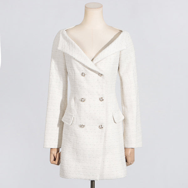 Vestido Elegante Hombros Descubiertos con Manga Larga y Cintura Ajustada
