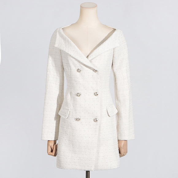 Vestido Elegante Hombros Descubiertos con Manga Larga y Cintura Ajustada