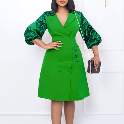 Vestido Elegante Patchwork Thunle con Cuello Tipo Traje - Image 18