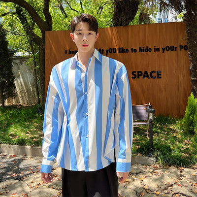 Camisa Oversize a Rayas con Pliegues y Botones en la Cintura para Hombre - Image 8