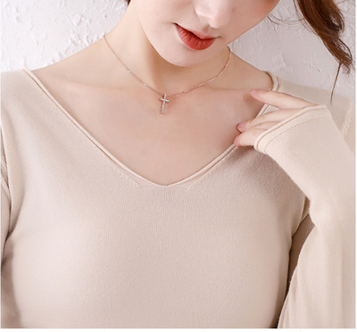 Suéter Suelto Cuello V Mujer Manga Larga Color Sólido - Image 20