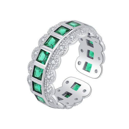 Anillo de Plata 925 con Borde de Encaje y Circón Verde para Mujer - Image 5
