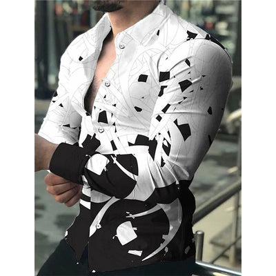 Camisa Casual de Manga Larga con Impresión Digital 3D para Hombre - Image 36