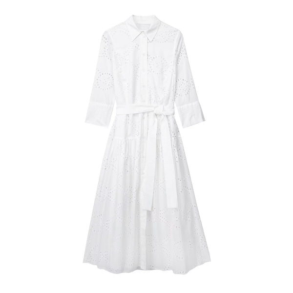 Falda Blusa Blanca Casual Elegante con Bordados para Mujer