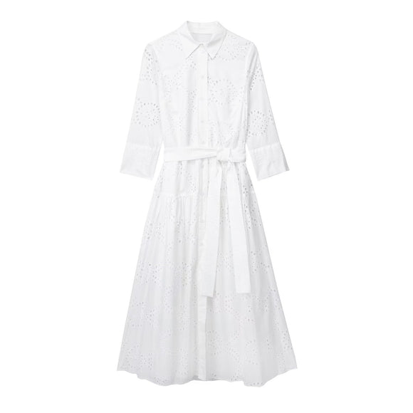 Falda Blusa Blanca Casual Elegante con Bordados para Mujer