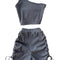 Conjunto Infantil Camiseta Asimétrica con Shorts Talle Alto Plisados